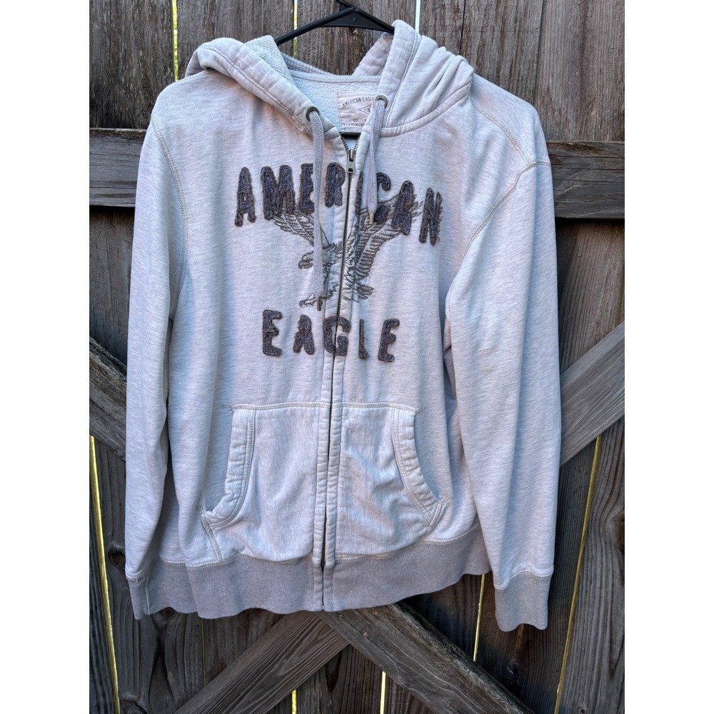 American Eagle Outfitters Mens Gray Vintage Athletic Fleece Zip Up Hoodie M